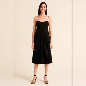 NEW DKNY Micro Pleated Bustier Midi Dress 12 Black Whimsygoth